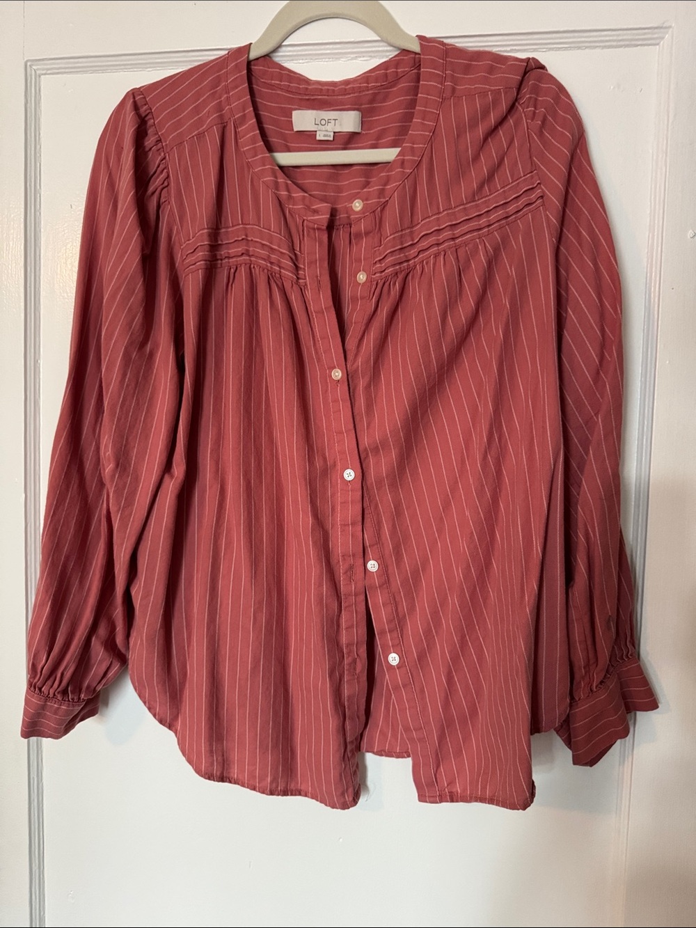LOFT Striped Button-Up Blouse in Rose